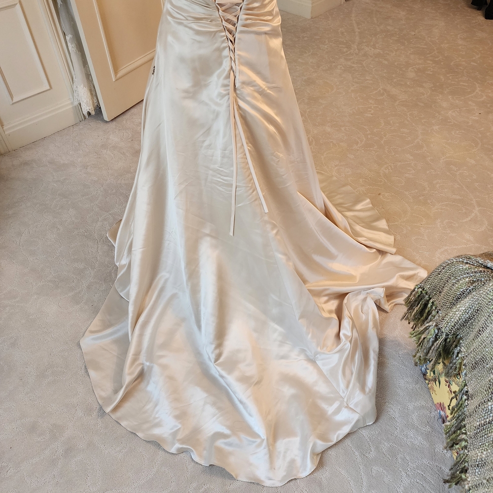 Creamy Rum Pink Satin Wedding Gown - Picture 7 of 9